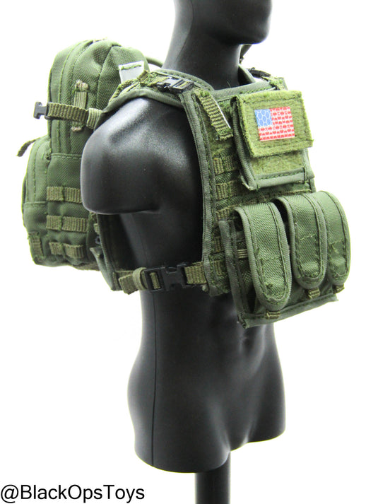 OD Green MOLLE Plate Carrier w/Pouch Set & Assault Pack
