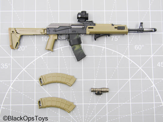 Tan AK-47 Rifle w/Mags & Weapon Attachments (READ DESC)