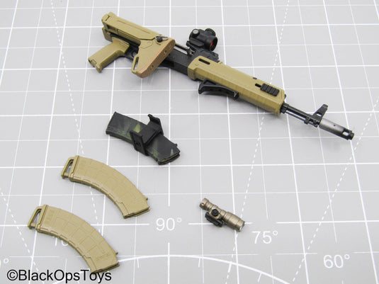 Tan AK-47 Rifle w/Mags & Weapon Attachments (READ DESC)