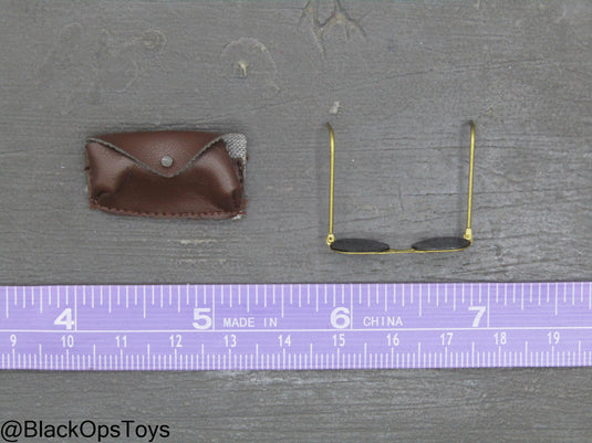 Gold Colored Metal Folding Aviators w/Leather Like Case