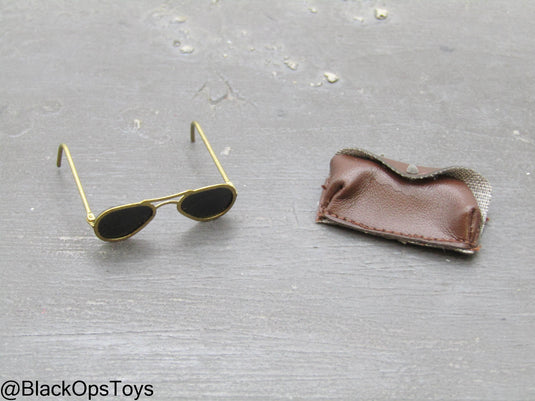 Gold Colored Metal Folding Aviators w/Leather Like Case