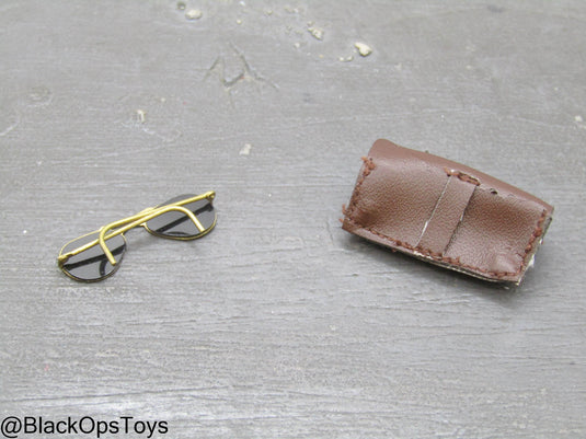 Gold Colored Metal Folding Aviators w/Leather Like Case