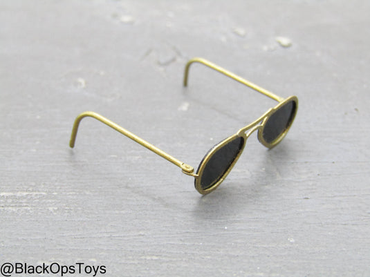 Gold Colored Metal Folding Aviators w/Leather Like Case