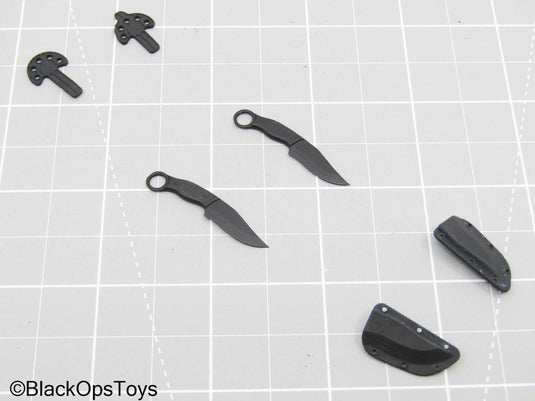 Custom 3D Dual Black Knife w/Magnetic Sheath & MOLLE Clips