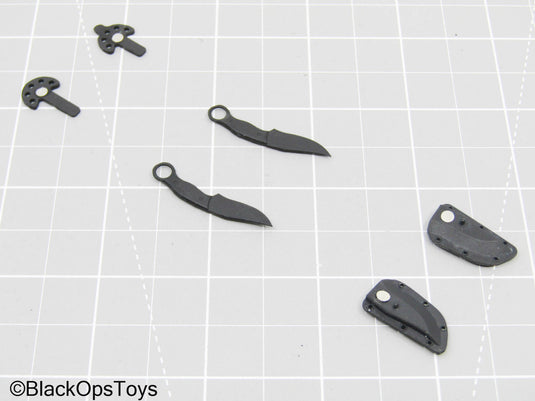 Custom 3D Dual Black Knife w/Magnetic Sheath & MOLLE Clips