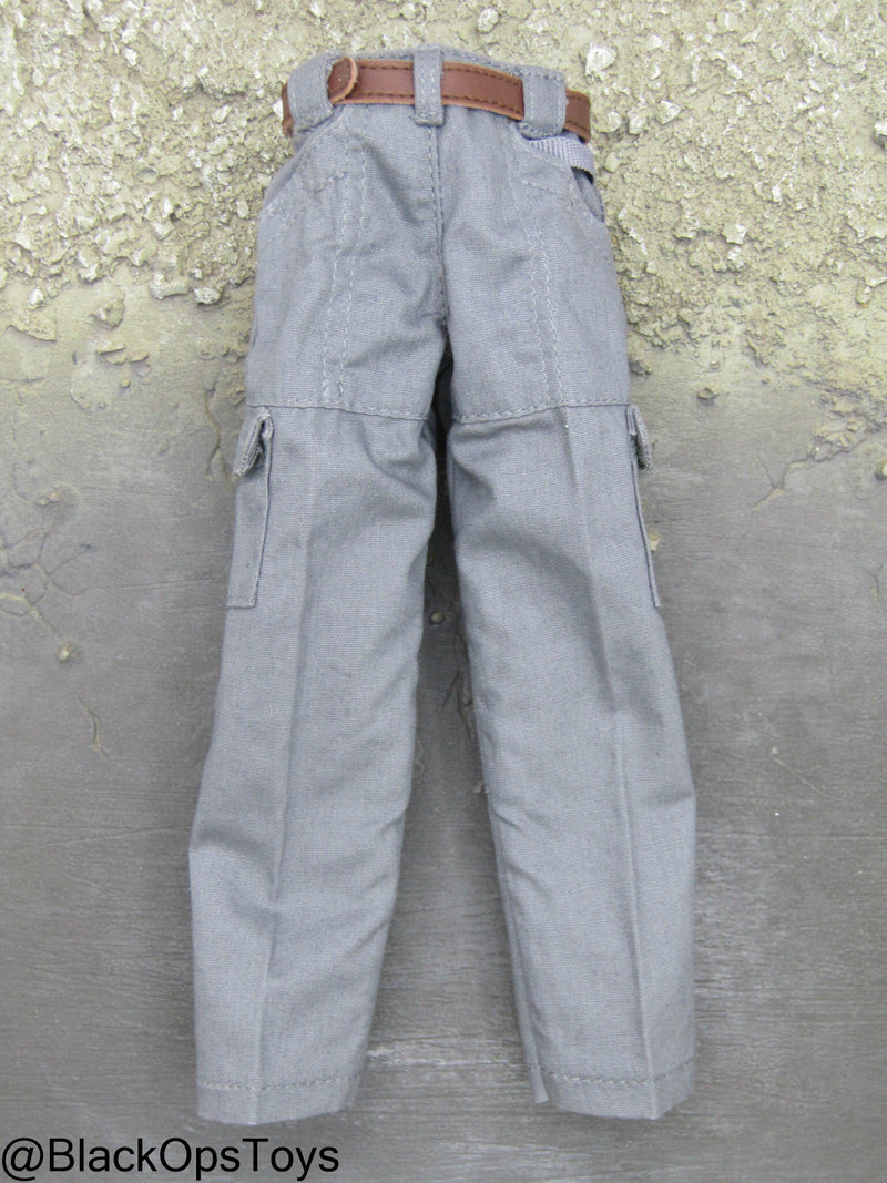 Load image into Gallery viewer, PMC - Wolf Gray Combat Pants w/Brown Leather Like Belt
