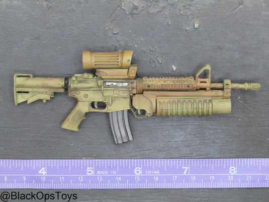 Weathered Desert Camo M4 Carbine w/Scope & Grenade Launcher