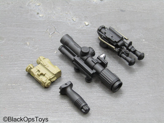 USMC - Black Scope w/Bipod, Foregrip & Tan PEQ