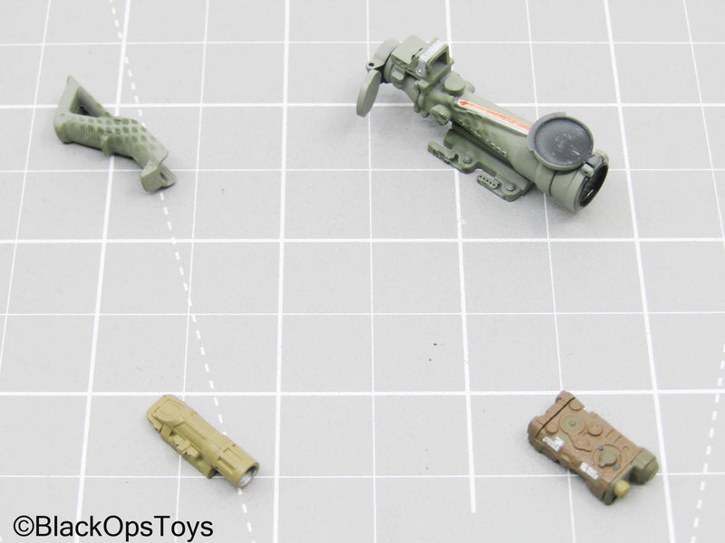 Load image into Gallery viewer, Grey ACOG Rifle Scope w/Tac Light, Angled Foregrip, &amp; PEQ
