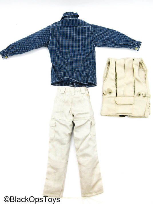 PMC - Blue Plaid Shirt w/Tan Pants & Tan PMC Vest