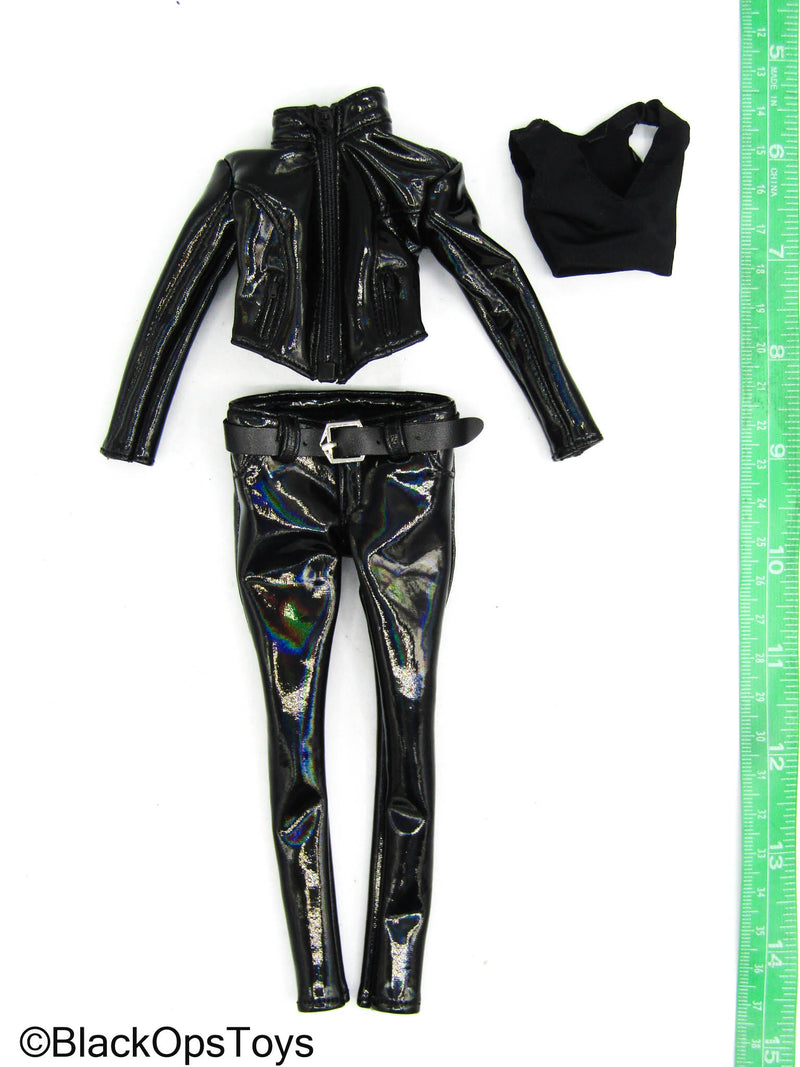 Load image into Gallery viewer, Gangsters Kingdom Vera - Black Leather Like Matrix Female Biker Uniform
