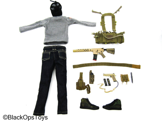 Grey Shirt w/Jeans, Cap, AR-15 Rifle, Sk8 Shoes & Pistol Set