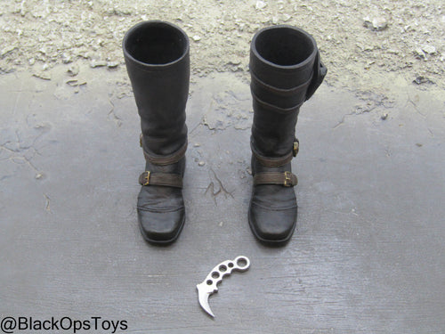 GI JOE - Cobra Major Bludd - Black Boots w/Boot Knife (Peg Type)