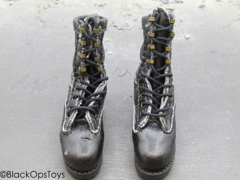 Load image into Gallery viewer, Night Ops - Black Leather-Like Combat Boots (Foot Type)
