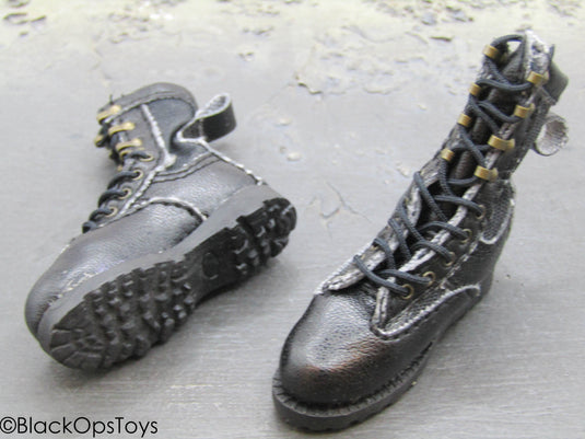 Night Ops - Black Leather-Like Combat Boots (Foot Type)