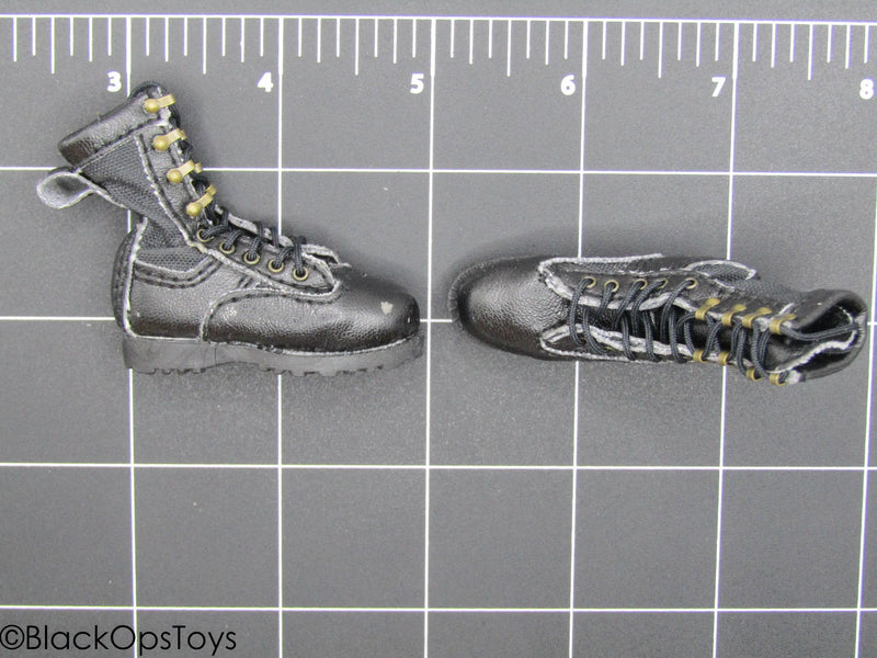 Load image into Gallery viewer, Night Ops - Black Leather-Like Combat Boots (Foot Type)
