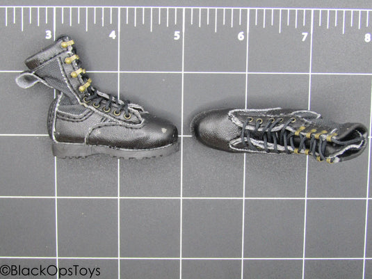 Night Ops - Black Leather-Like Combat Boots (Foot Type)