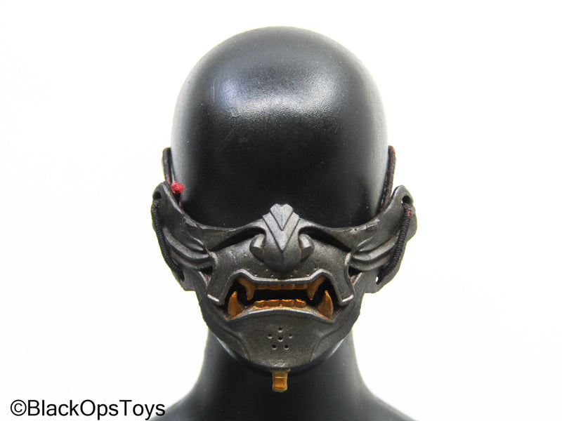 Load image into Gallery viewer, Grey &amp; Red Oni Samurai Mask
