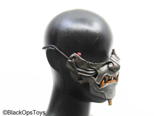 Grey & Red Oni Samurai Mask