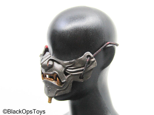 Grey & Red Oni Samurai Mask