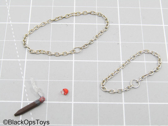 Black Smoking Pipe w/Silver Chains