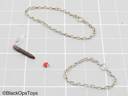Black Smoking Pipe w/Silver Chains