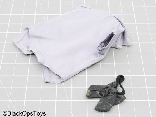 Female Light Grey Button Down Shirt w/Ribbon Tie