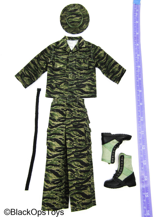 Vietnam Set - Tiger Stripe Combat Uniform Set w/Boots, Belt & Boonie Hat