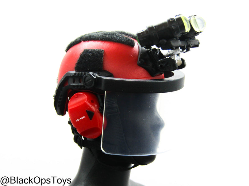 Load image into Gallery viewer, Zombie Hunter - Red Helmet w/Face Shield &amp; NVG Set
