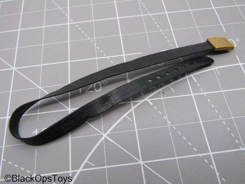 Load image into Gallery viewer, Leather-Like Black Belt w/Brass Colored Buckle
