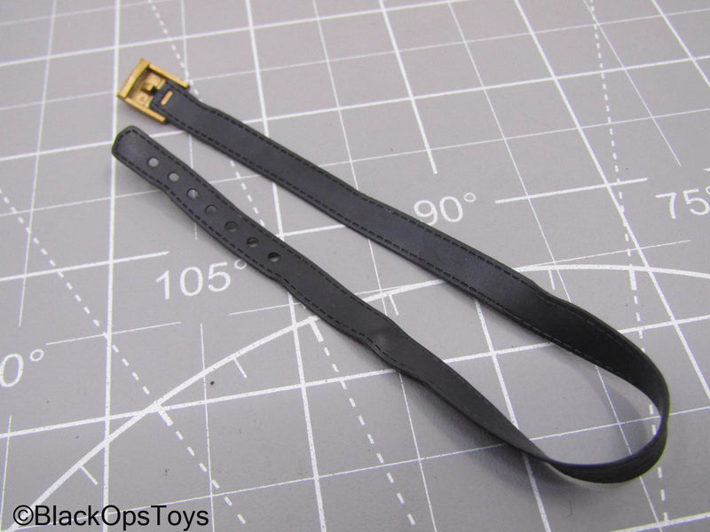 Load image into Gallery viewer, Leather-Like Black Belt w/Brass Colored Buckle

