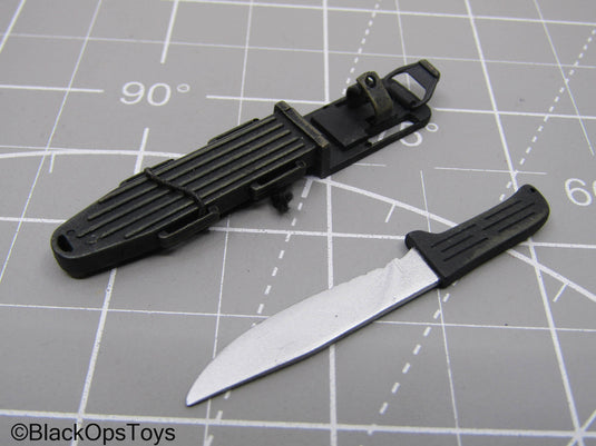 Weathered Black Combat Knife w/Sheath