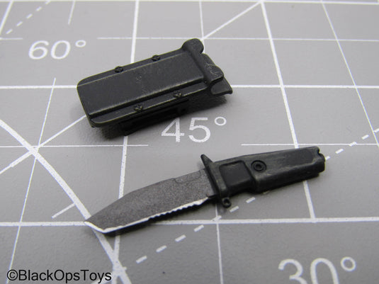 Black Combat Knife w/MOLLE Compatible Sheath