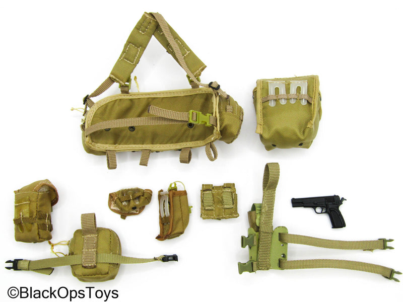 Load image into Gallery viewer, Tan Chest Rig w/Pouch Set &amp; Pistol w/Drop Leg Holster

