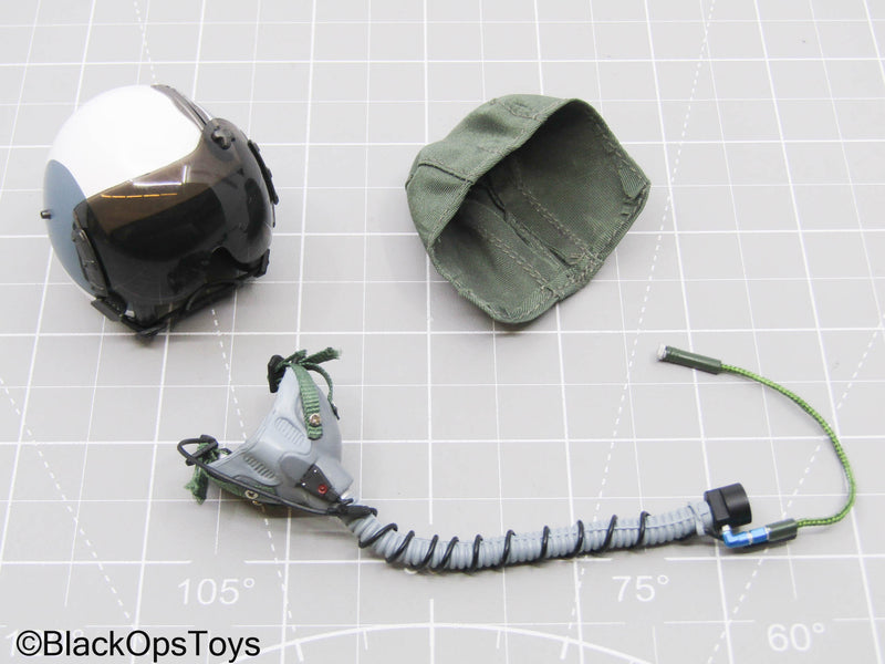 Load image into Gallery viewer, White &amp; Blue Aviator Helmet w/ OD Green Skull Cap &amp; Oxygen Mask

