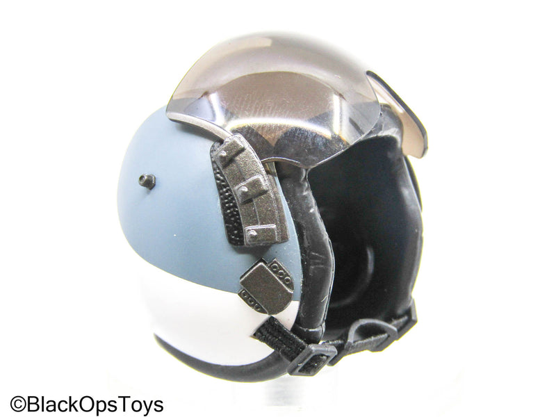 Load image into Gallery viewer, White &amp; Blue Aviator Helmet w/ OD Green Skull Cap &amp; Oxygen Mask
