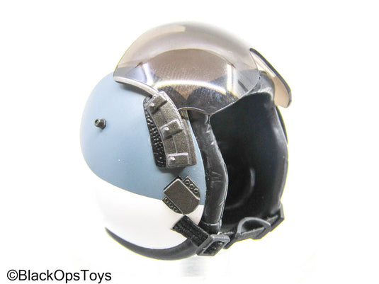 White & Blue Aviator Helmet w/ OD Green Skull Cap & Oxygen Mask