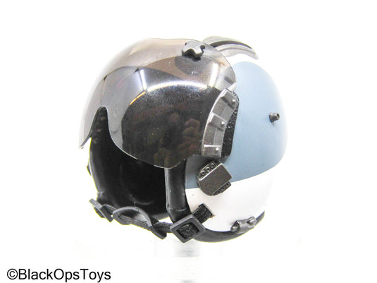 White & Blue Aviator Helmet w/ OD Green Skull Cap & Oxygen Mask