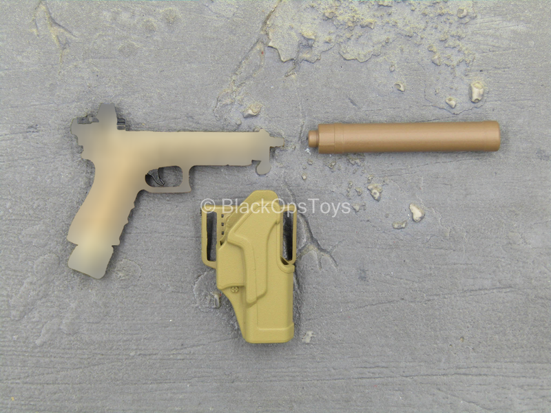 Load image into Gallery viewer, Doom&#39;s Day Kit - Tan &amp; Gold Like Pistol w/Holster &amp; Suppressor
