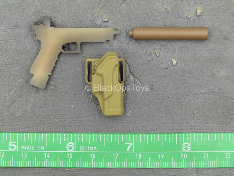 Load image into Gallery viewer, Doom&#39;s Day Kit - Tan &amp; Gold Like Pistol w/Holster &amp; Suppressor
