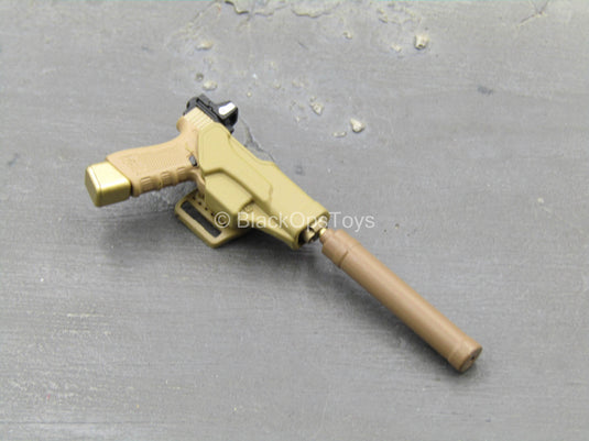 Doom's Day Kit - Tan & Gold Like 9mm Pistol w/Holster & Suppressor