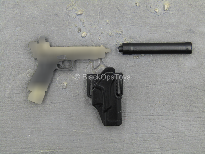 Load image into Gallery viewer, Doom&#39;s Day Kit - Black &amp; Gold Like Pistol w/Holster &amp; Suppressor
