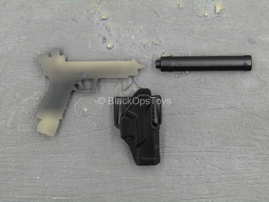 Doom's Day Kit - Black & Gold Like Pistol w/Holster & Suppressor