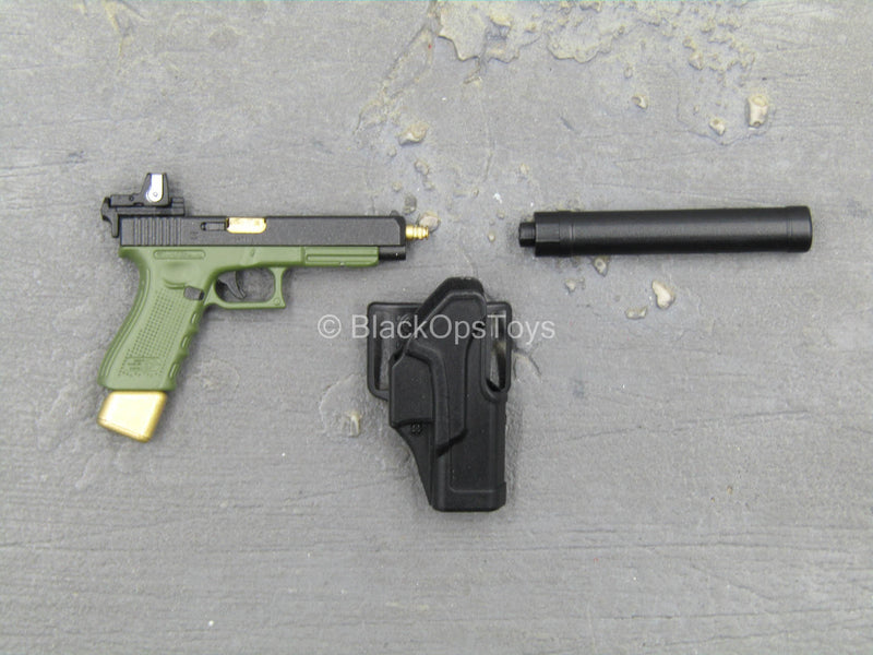 Load image into Gallery viewer, Doom&#39;s Day Kit - Green 9mm Pistol w/Holster &amp; Suppressor

