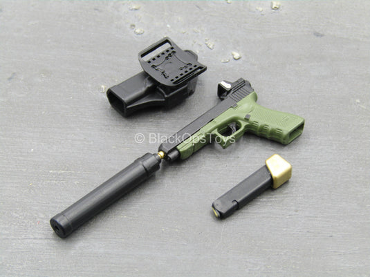 Doom's Day Kit - Green 9mm Pistol w/Holster & Suppressor