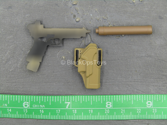Doom's Day Kit - Gold Like Pistol w/Holster & Suppressor