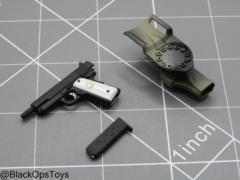 Load image into Gallery viewer, Black &amp; White 1911 Pistol w/Left Handed Holster
