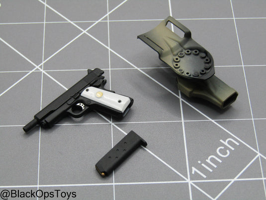 Black & White 1911 Pistol w/Left Handed Holster