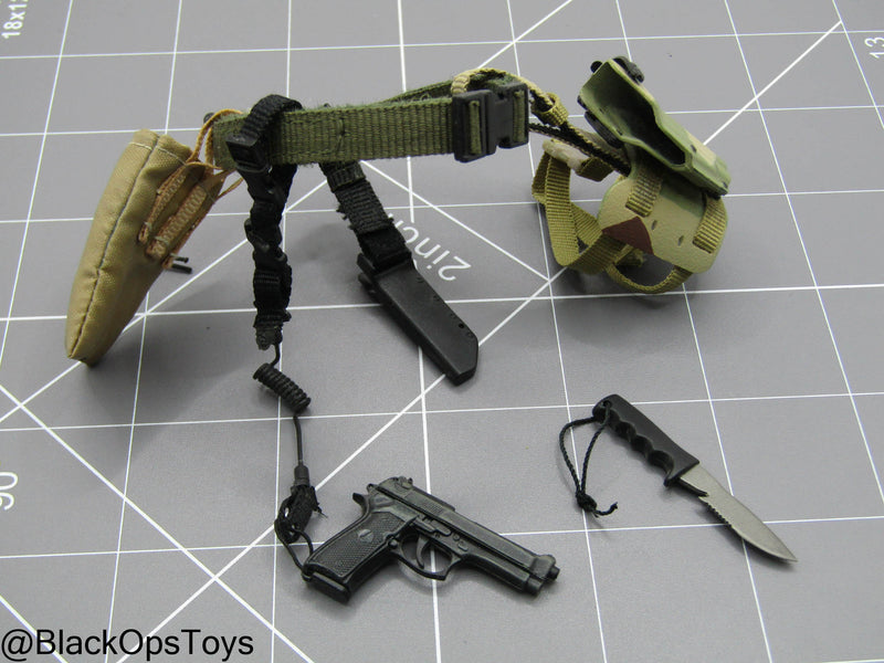 Load image into Gallery viewer, Black Pistol w/Drop Leg Holster, Belt, Pouch, Knife, &amp; Sheath
