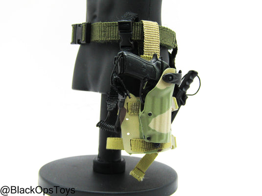 Black Pistol w/Drop Leg Holster, Belt, Pouch, Knife, & Sheath